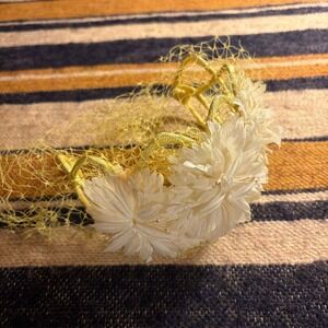 Vintage Fascinator Headband OS Yellow Floral Birdcage Veil Pearl MCM Church Hat